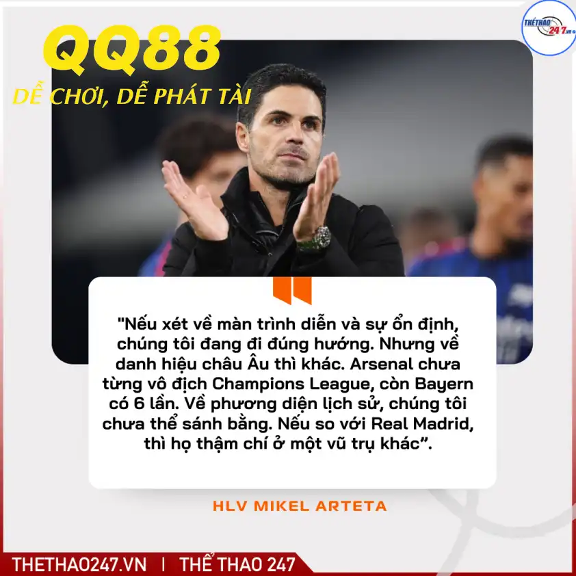 Arteta thừa nhận Arsenal còn khoảng cách lớn so với Bayern về danh hiệu Arteta thừa nhận Arsenal còn khoảng cách lớn so với Bayern về danh hiệu